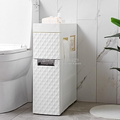 18CM Wide Bathroom Organizer Narrow Shelf Toilet Shelves Storage Rack Side Cabinet with Drawers Plastic Wateproof Corner Shelf