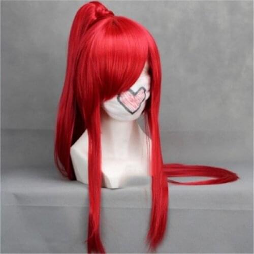 Gurrenlagann-yoko Cosplay Wigs Red Long Straight Chip Ponytail for Females Halloween Party Anime Costume Wig Perucas