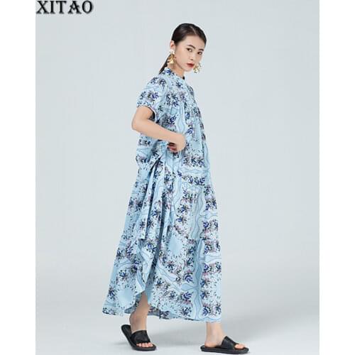 XITAO Print Pattern Dress Fashion New Women Chiffon Irregular Patchwork Hit Color Small Fresh Casual Style Dress CLL1400