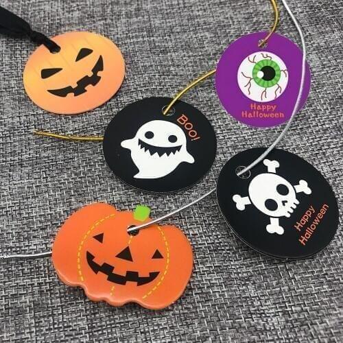 50pcs Halloween Hang Tags Pumpkin Skull Candy Decorating Supplies Gift Favors Package Tags Party Handmade Biscuit Decor Supplies