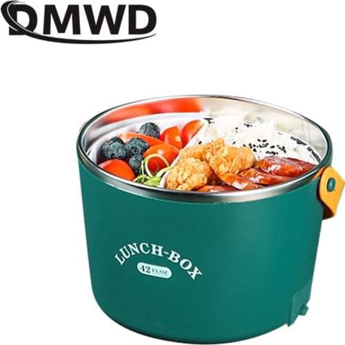 DMWD Portable Electric Lunch Box Thermal Food Heater 1.2L Rice Cooker Stainless Steel Cooking Container Office Warmer 110/220V