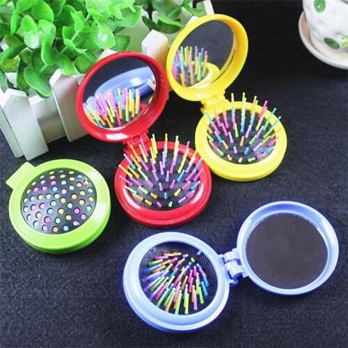Hot sale 1Pcs Hair Comb Folding Massage Hair Brush Round 4 Colors Mini Airbag Comb With Mirror Travel Hairbrush Makeup Comb