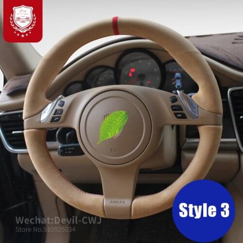 Real Alcantara steering wheel cover For Porsche Cayenne Taycan 3 Macan 718 9YA Leather Hand stitch Grip cover car accessories