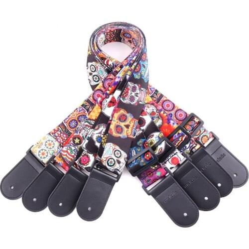 Nylon Guitar Strap for Acoustic Electric Guitar and Bass Multi-Color Guitar Belt Adjustable Skull Printing Straps