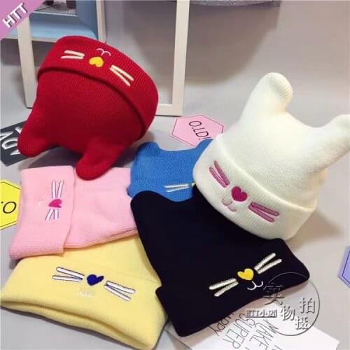0 to 2 years old woolen hat baby cartoon love cat embroidery knitted hat baby woolen hat