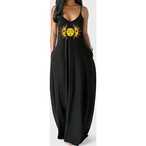 Sun and Moon Maxi Dress Plus Size S-5XL Loose Pocket Long Dress Fashion Beach Style Sleeveless Temperamental Sundress A20