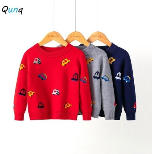 Qunq Boys Sweater Cartoon Car Knitted Girls Spring Fall Outerwear 2021 New High Quality Boutique Children Pullovers Kids Tops