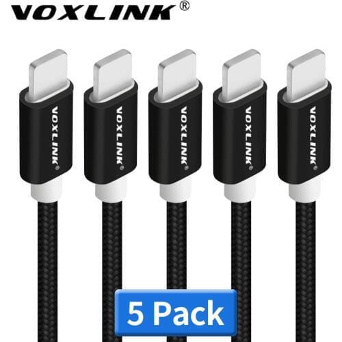 VOXLINK USB Cables 5Pack to 8 Pin Nylon USB Charging Data Cables For iPhone X Xs xr 8 8plus 7plus 6s plus 5s iPad Air USB Cable
