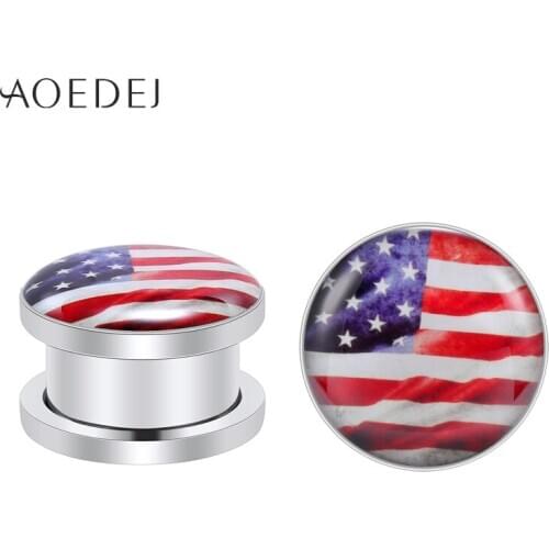 AOEDEJ USA Flag Ear Plugs 316L Stainless Steel Ear Tunnels Screw Fit Expansion Ear Stretched Flesh Hip Hop Body Piercing Jewelry