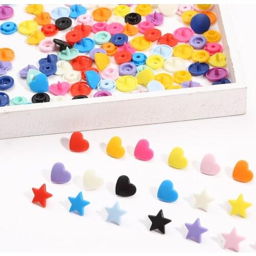 10 Sets Colorful Resin Snap Button Heart & Star Shape Fastener Buttons For Baby Clothes Fastener Garment Accessories
