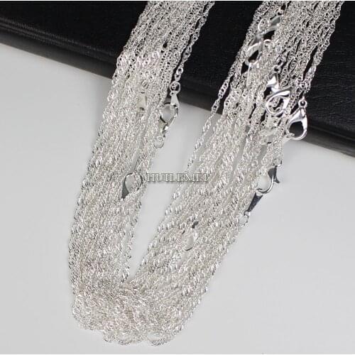 10pcs/lot Silver Plated 2mm Water Wave Necklace Chains for Women 16" 18" 20" 24" Wholesale Fashion Jewelry Chains