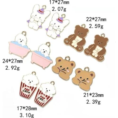 10pcs Adorable Animal Little Bear Teddy Dripping Oil Alloy Jewelry Accessories Handmade Diy Bracelet Earrings Pendant Accessorie