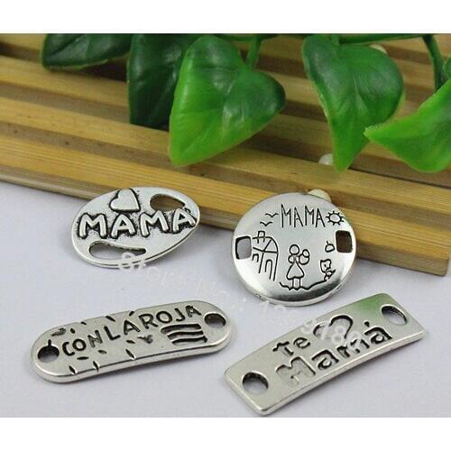 100pcs/lot Mix Styles Antique Silver Spanish Connectors Pendant Tibetan silver Bracelet Clasps Beads 20-35mm (K00789)