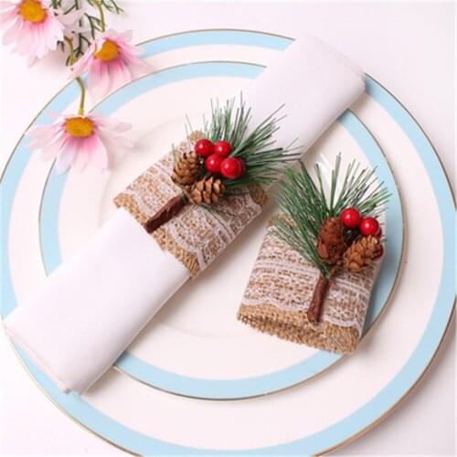 12 / PCS NEW CHRISTMAS pine cone napkin buckle red fruit napkin ring pine needle paper napkin ring linen napkin buckle
