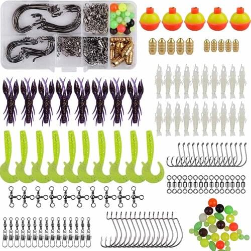 163Pcs/Box Fishing Lures Baits Tackle Kit Including Soft Lures Shrimps Lures Sinker Weights Hooks Swivels Floats Bobber Tackle