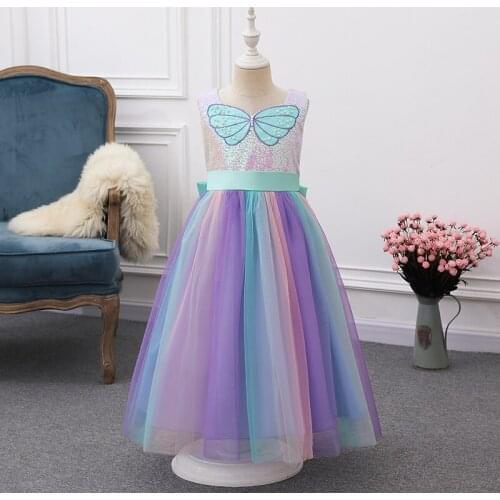 2021 Girl Princess Dress Rainbow Sequined Bow Dresses For Halloween Cosplay Christmas Performance Kids Vestidos Girls Clothing
