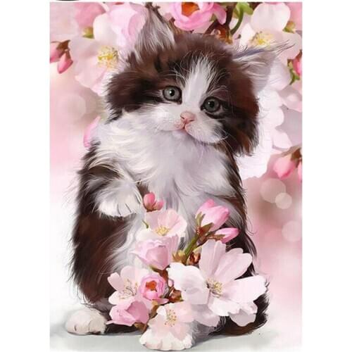 5D Diy Diamond Painting Cross Stitch cute cat full Diamond Embroidery cat flower Rhinestones Diamond Mosaic Stickers decor TY389