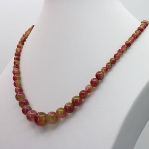 6-14mm Round Bead Watermelon crystal Chalcedony Stone Tower Chain Women Necklace 18 " Earrings DIY Jewelry Sets