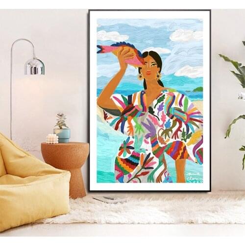 Abstract Scandinavian Style Mexican Woman Color Picture Wall Poster Canvas Print Painting Art Aisle Living Room Unique Decor