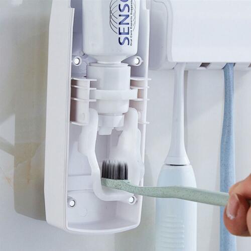 Auto Automatic Toothpaste Dispenser+5 Toothbrush Holder Set Wall Mount Stand Uk