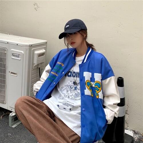 Baseball Jacket Men and women Hip Hop Harajuku Streetwear Letter Embroidery Casual Cotton College Bomber Jacket new Clothing ins