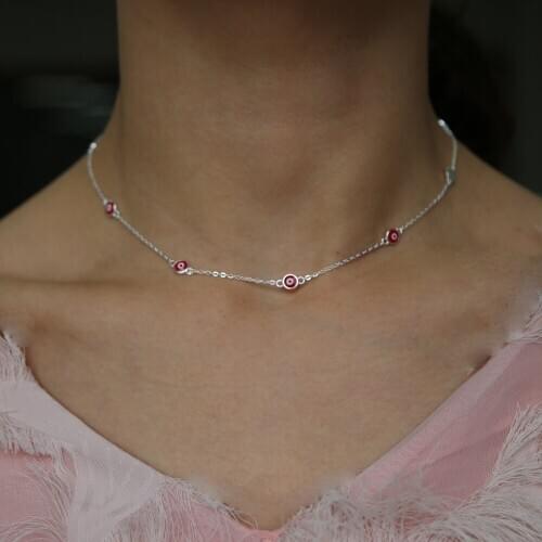 Beaded link chain 925 sterling siliver necklace lucky evil eye charm bead elegance girl women 2018 lucky symbol silver jewelry