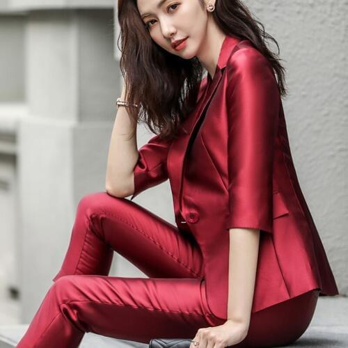 Black Office Uniform Designs Women Ol Interview Suits Korean Women Business Suit Half Sleeve Pants Suits Elegant Woman DD2205