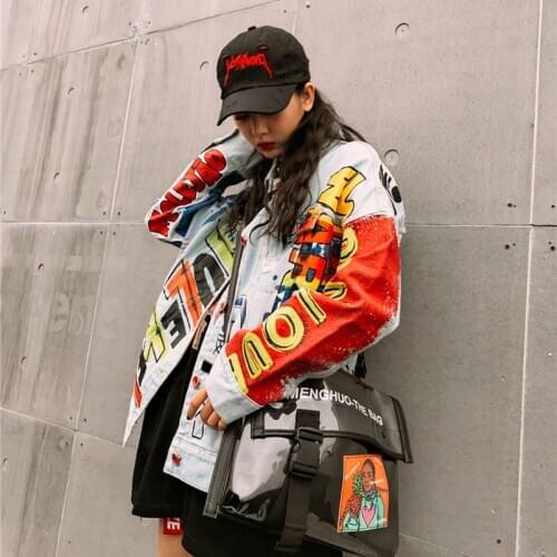 2021 Fashion The New Letter Printing Loose Hole Denim Jacket Color High Quality Free Shipping