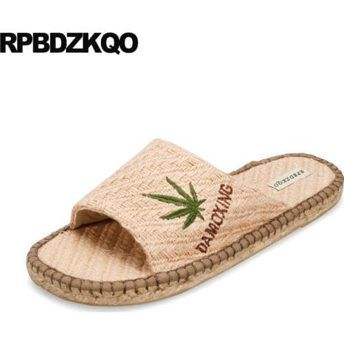 Espadrilles Flat Shoes Mens Sandals 2018 Summer Outdoor Nice Slides Designer Embroidery Slippers Rope Woven Fisherman Slip On