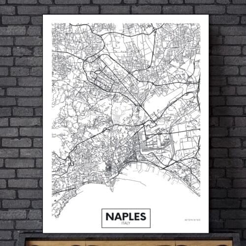 Famous City Map Italy Naples Print Canvas Painting Wall Art Pictures Black White Posters Prints Living Room Home Decor