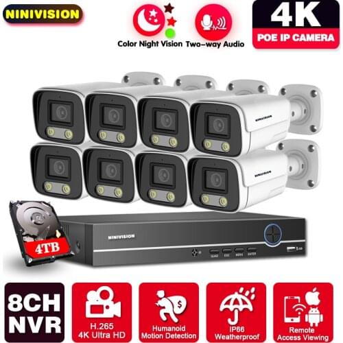 8CH 16CH 4K 8MP NVR POE CCTV Camera Security System Kit Two Way Audio Ai IP Camera Outdoor Color Night Vision Surveillance Set