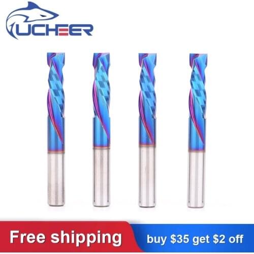 UCHEER 2 flutes 3.175/4/5/6/8mm Compression end mill blue nano coating milling cutter cnc tool for MDF Clamp Board Woodworking
