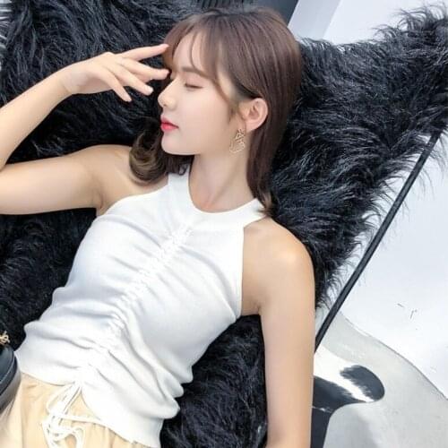 Tretchable Knit V Neck Crop Tops Summer Women Solid Tank top Shirt For Female