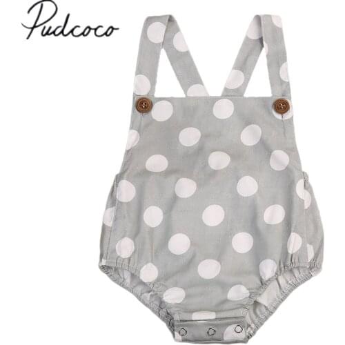 Citgeett Summer Newborn Toddler Baby Girls Cotton Gray Bodysuit PolkaDot Clothes Sunsuit Outfits 0-18M