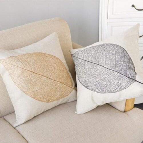 45cm*45cm Cushion Cover Black & Coffee Leaf Design Linen Pillow Case Cushion Cover Birthday Gifts Home Decoration 1pc