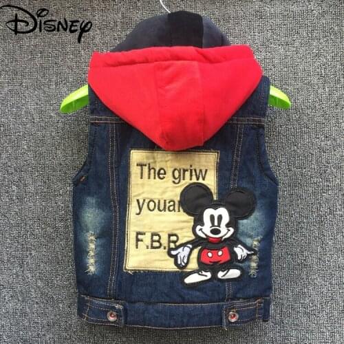 Disney 2021 New Fashion Cartoon Mickey Mouse Cute Plus Velvet Comfortable Simple Denim Vest Jacket
