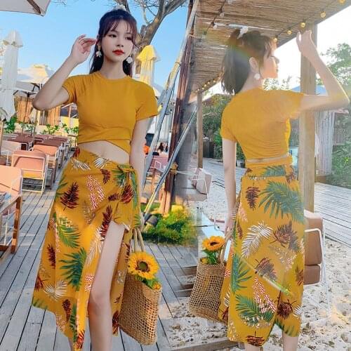 New fashion Swimsuit Female Fit Three Piece Fairy Skinny Plus Size Bikini set Korea Sexy Swimwear solid printing bathing suits