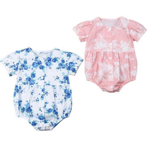 Newborn Baby Girls Floral Clothes Short Sleeve Bodysuit Jumpsuit Outfits Playsuit Baby Girl Clothes 0-24M