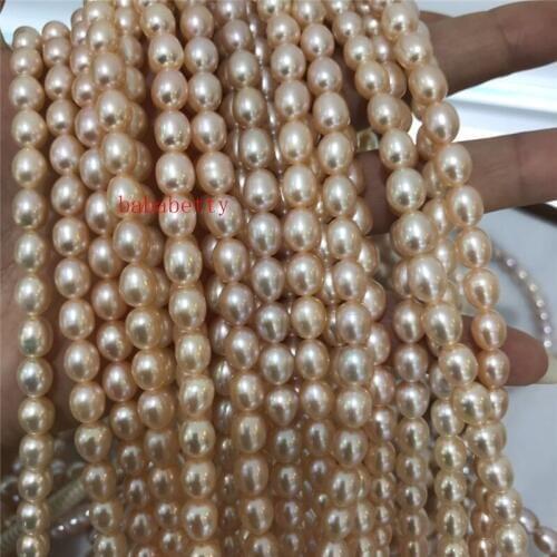 Wholesale 1PCS New Fashion Simple Natural rice shape 6-7 mm AAA pink pearl loose beads DIY 15"