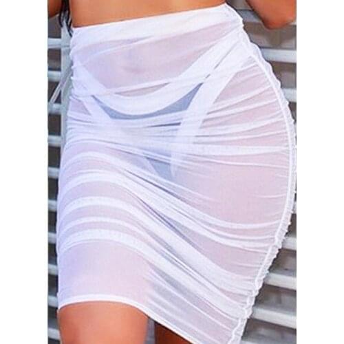 Sexy White Black Pleated Wrap Beach Cover Up Skirt Women Chiffon Beachwear Short Bathing Swim Suit dress Cover-Ups