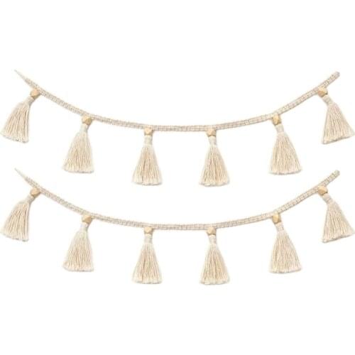 Handmade Woven Tassel Garlands Rattan Woven Basket Boho Macrame Wooden Beads Wall Hangings Ornament Home Decoration