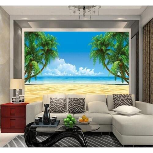 Xuesu Beach coconut trees, blue sky and white clouds landscape mural bedroom living room custom wallpaper 8D waterproof material
