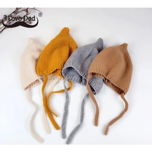 Cute Baby Bonnet Hat Warm Knitted Kids Girl Boy Autumn Winter Hat Solid Color Lacing Children Toddler Beanie Cap
