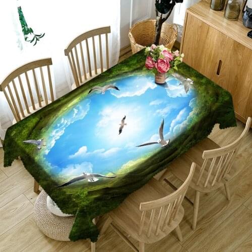 3d Mysterious Forest Tablecloth Christmas Green Plant Pattern Waterproof Thicken Rectangular and Round Table Cloth for Wedding