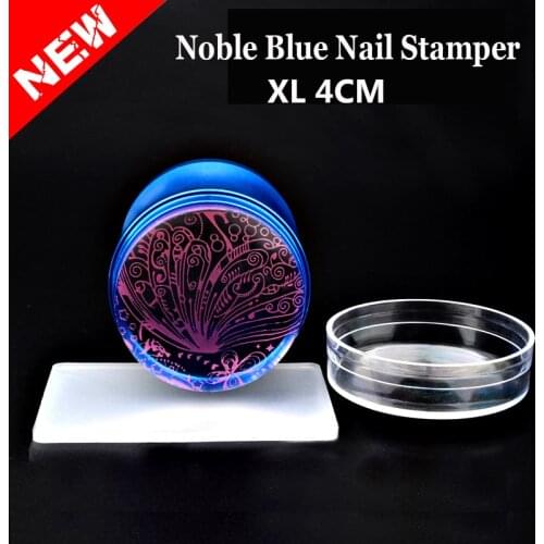 New Noble Blue Top Quality Metal Handle XL 4cm Jelly Silicone Nail Stamper Scraper Set with Cap DIY Polish Print Stamping Tools