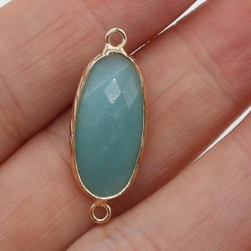 100% Natural Stone Pendant Double Hole Amazonite Connectors for Charm Jewelry Accessories Make Necklace Bracelet 11x27mm