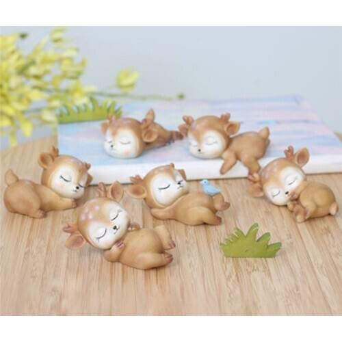 Sleeping Baby Deer Statue Mini 3D Deer Figurine Resin Crafts Art Decor for Home Garden Car Table Decoration Ornament Kids Gift