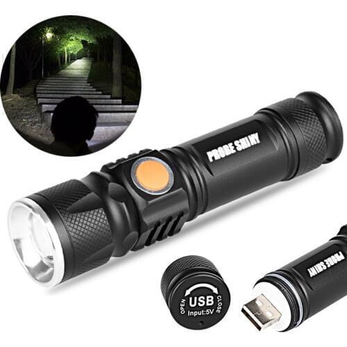 LED USB Rechargeable Flashlight Mini Zoomable Torch Lamp Outdoor Hiking