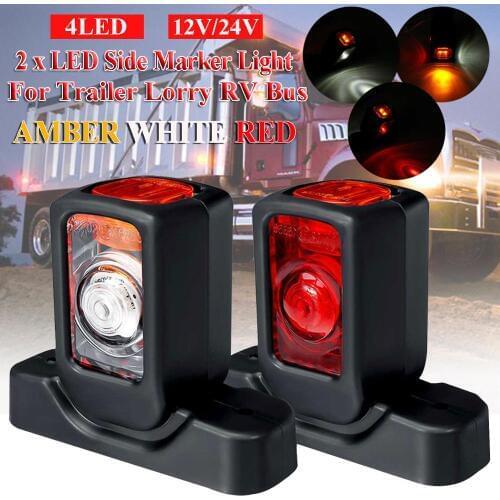 Pair 12/24V Truck LED Side Marker Light Triple Amber White Red Indicator Lamps For Trailer Lorry RV Bus