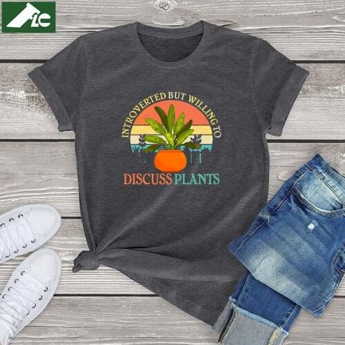 Funny unisex plants t shirt women clothing ntroverted But Willing To Discuss 100 cotton kawaii vintage womens Shirts girls tees